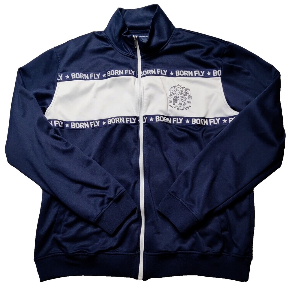 BORN FLY Anytown USA Men 2XL Blue Colorblock‎ Urban Streetwear Zip Track Jacket